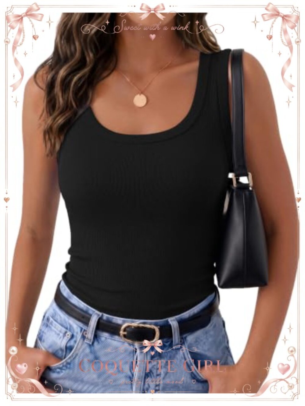 Ribbed Square Neck Sleeveless Stretch Tank Top Casual Summer Top